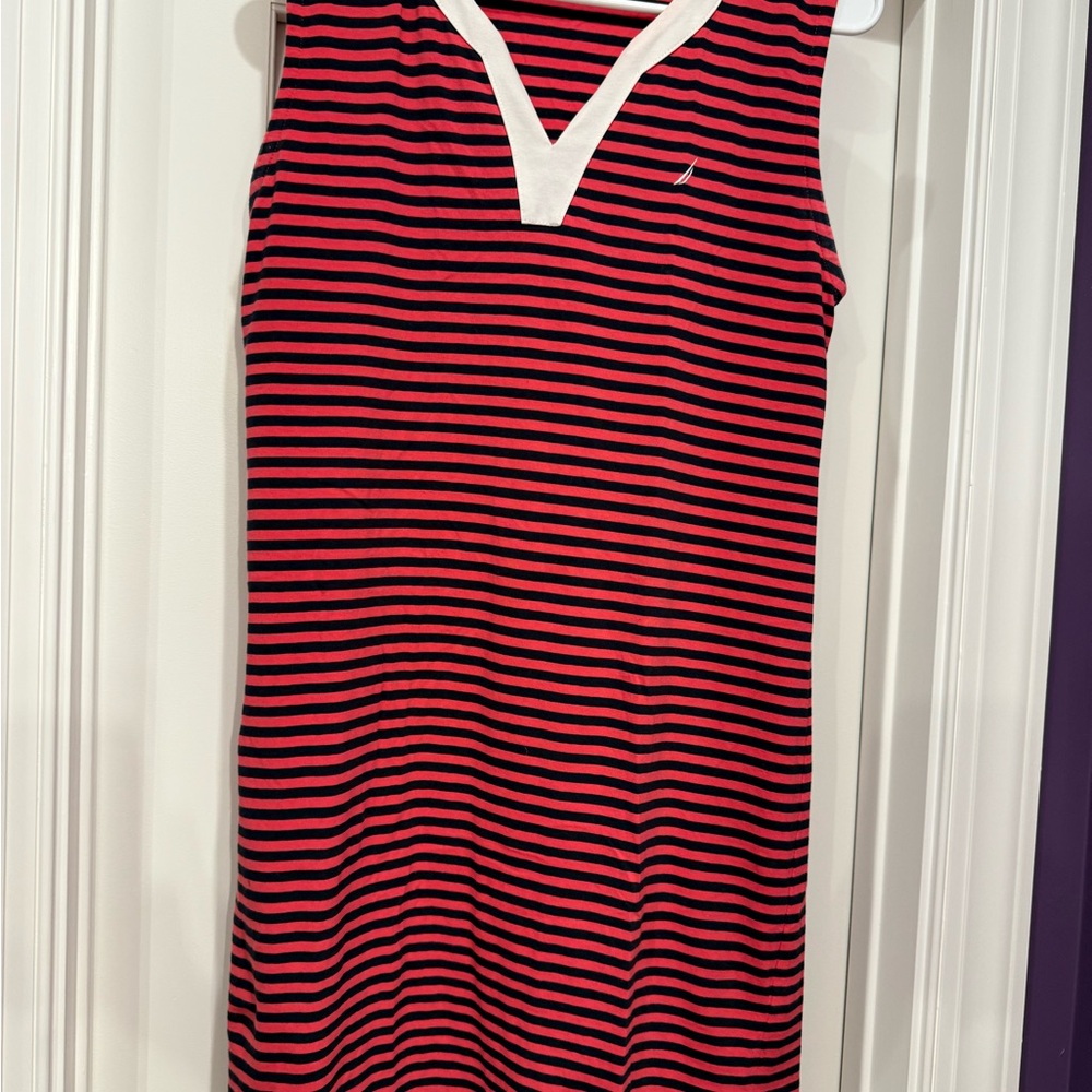 Nautica coral and navy Striped Sleeveless Dress size L